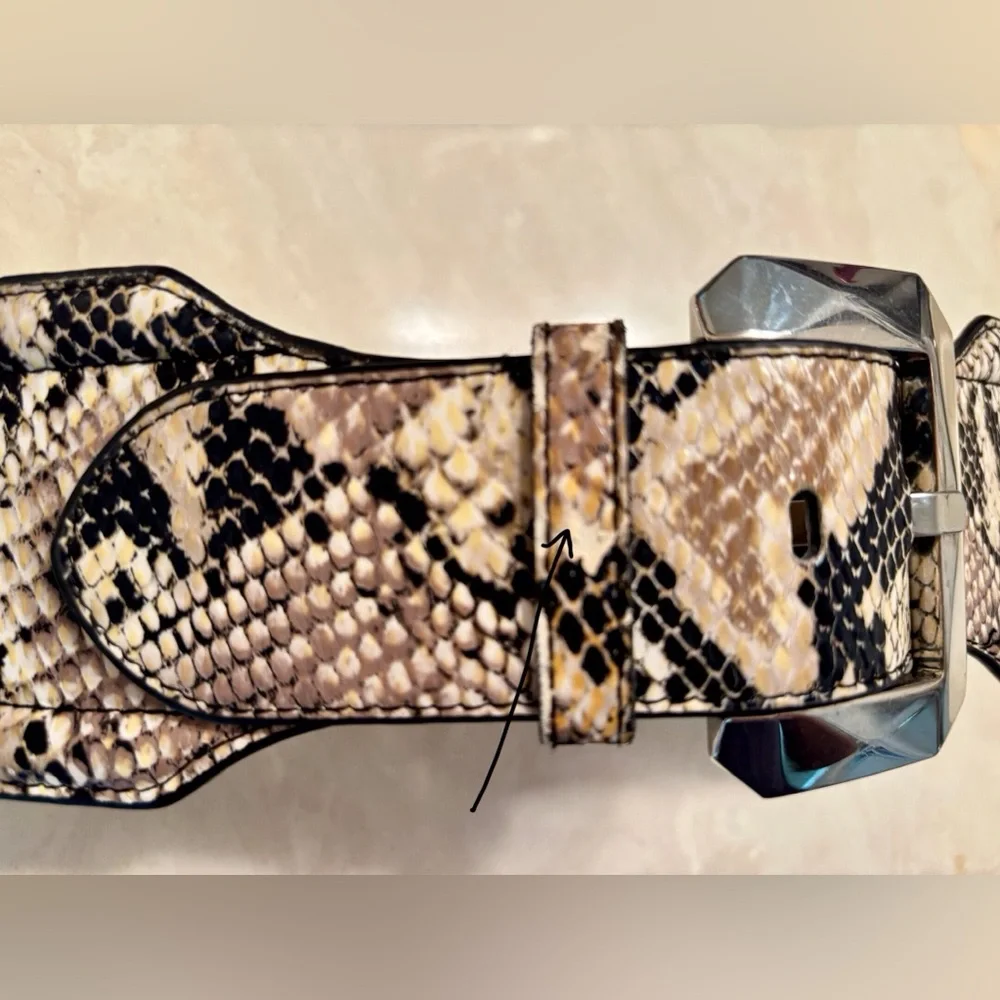 Wide Snake Print Leather-Trim Belt by White House Black Market